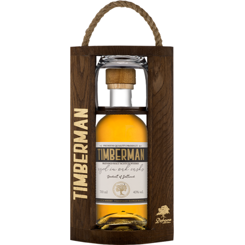 Whisky Timberman Blended In Oak Cask 3Y 0,7l 40% + skrz.drew. i szklanka