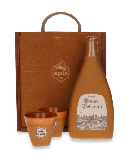 Miód pitny 1,5" Lubelski 0,5l 16% kamionka ango.+ 2 czarki skrz.ciemna
